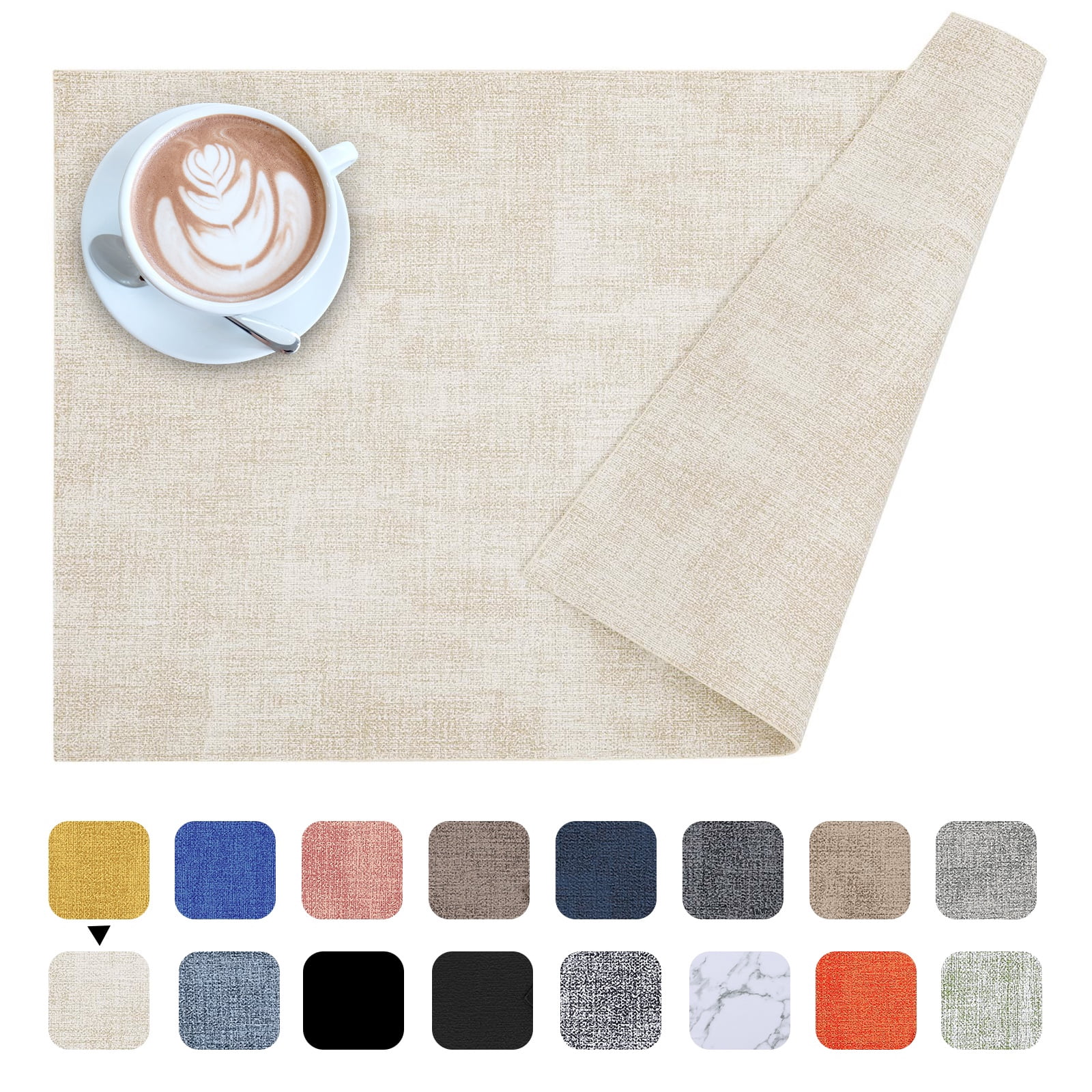 decorUhome Placemats Set of 6, Heat Resistant PU Faux Leather Table Mats, 11.8" x 17", Beige