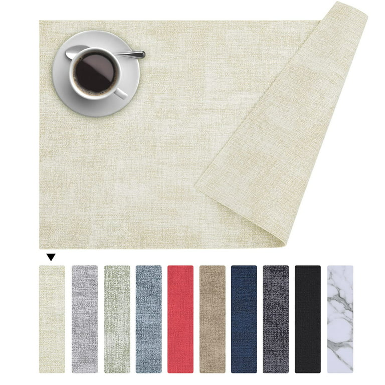 decorUhome Placemats Set of 6, Heat Resistant PU Faux Leather Table Mats,  11.8 x 17, Beige 