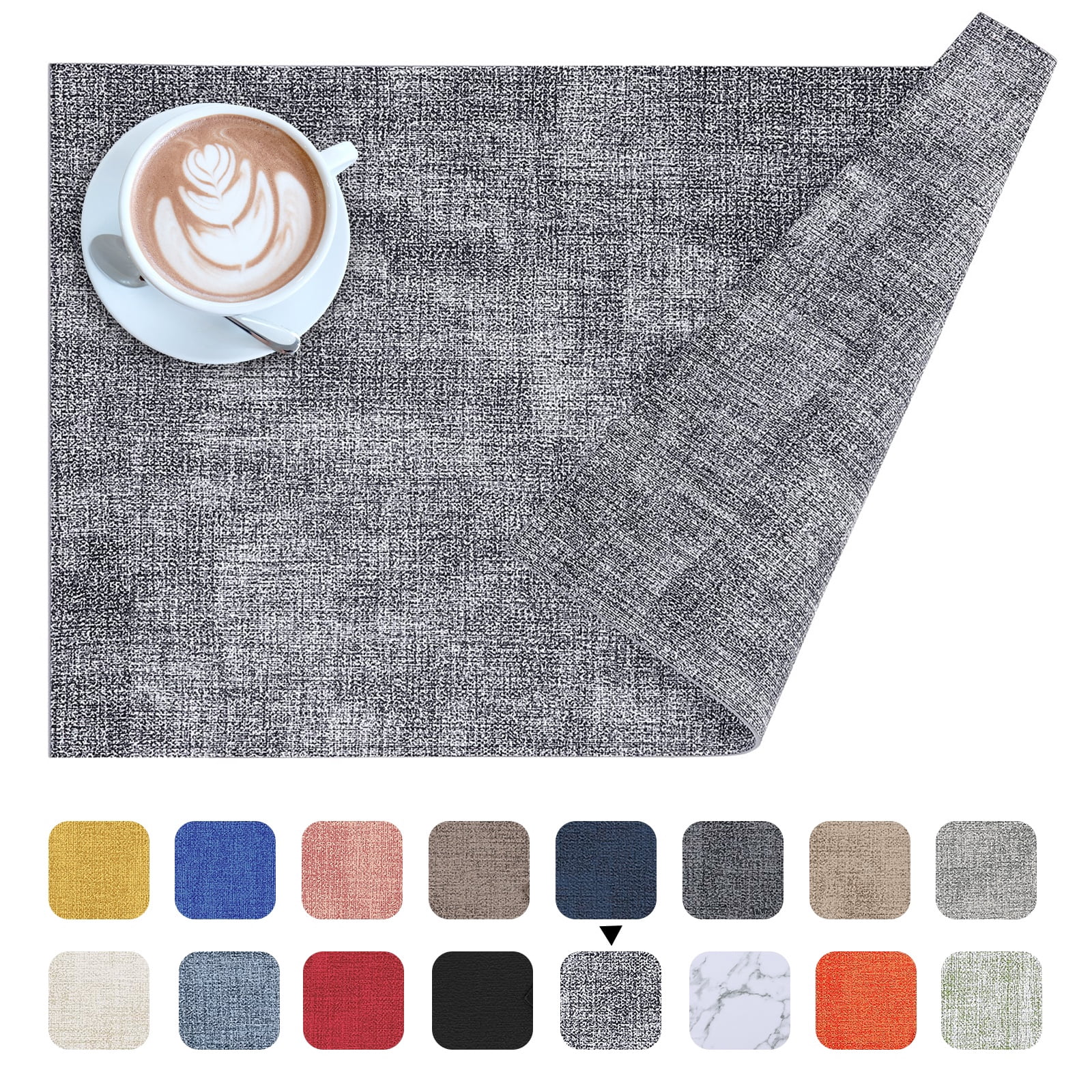 decorUhome Placemats Set of 6, Heat Resistant PU Faux Leather Table Mats, 11.8" x 17", Black & White