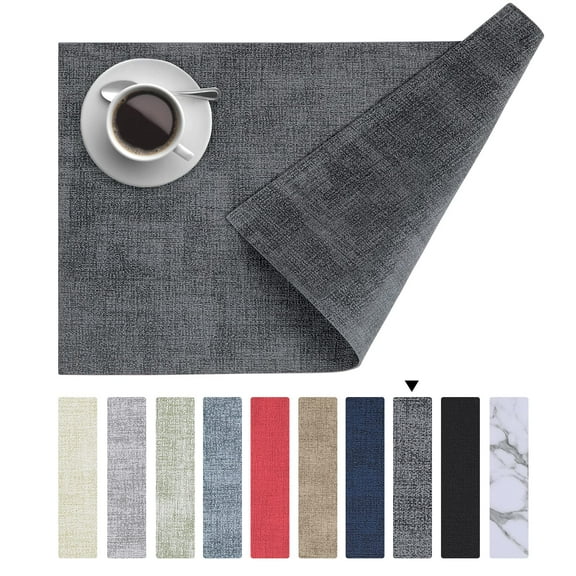 decorUhome Placemats Set of 6, Heat Resistant PU Faux Leather Table Mats, 11.8" x 17", Dark Grey