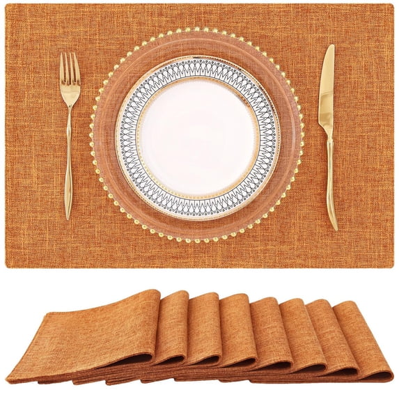 decorUhome Placemats Set of 8 - Cotton Linen Blend Washable Heat Resistant Dining Table Mats, Orange, 13" x 19"