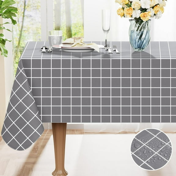 decorUhome Plaid Plastic Tablecloth for Rectangle Table, Waterproof Vinyl Table Cloth, Wipeable Indoor and Outdoor Table Cover, 60" x 102", Grey