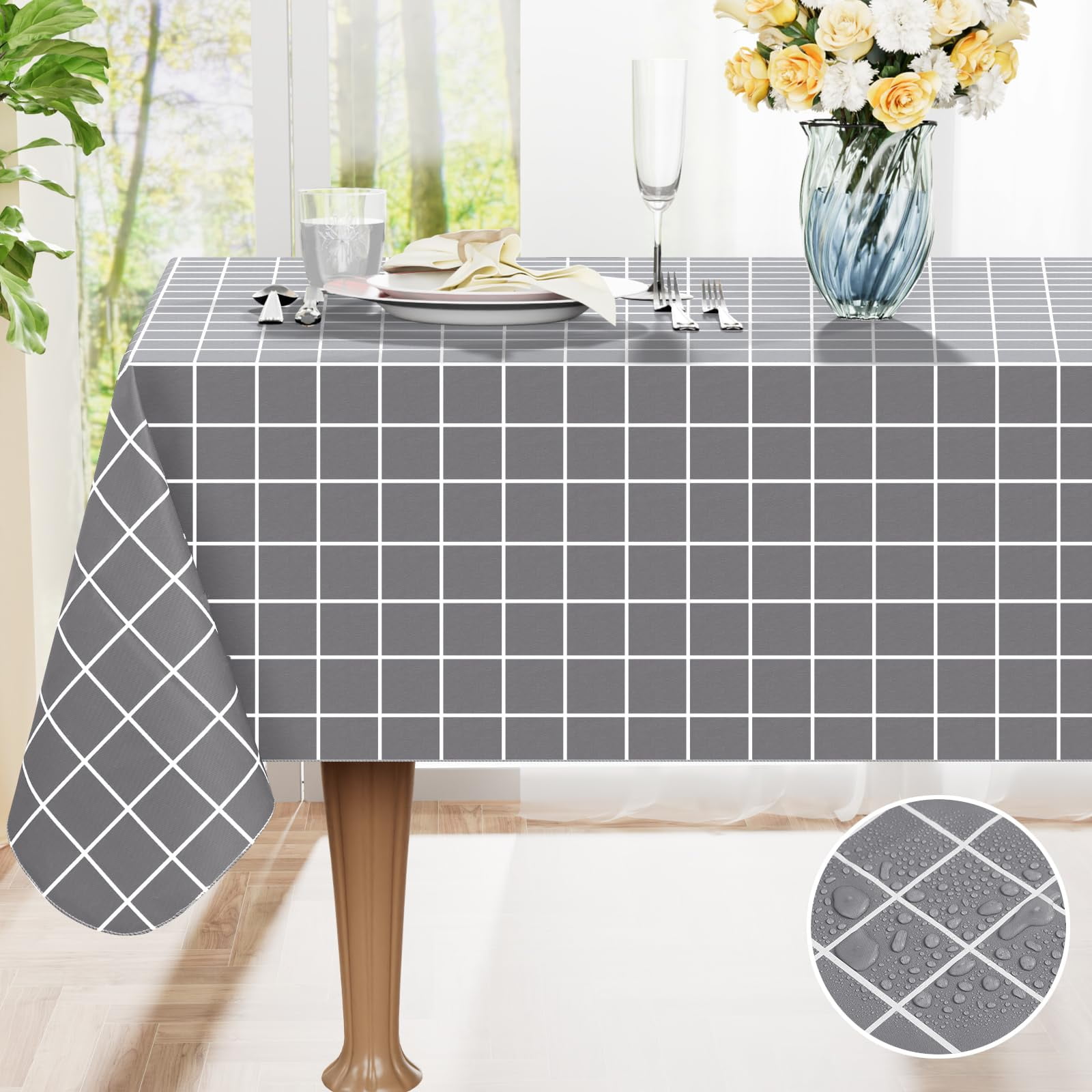 decorUhome Plaid Plastic Tablecloth for Rectangle Table, Waterproof ...
