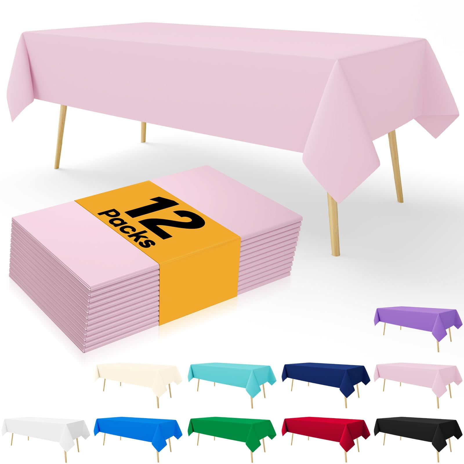 decorUhome 12 Pack Plastic Table Cloth for Rectangle Tables, Pink ...