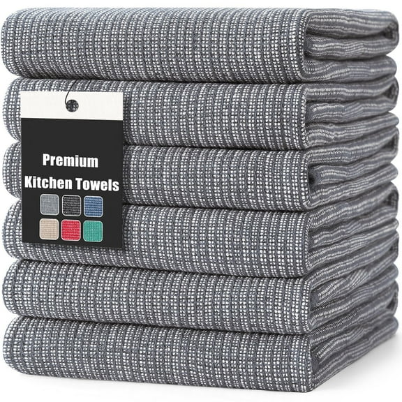 decorUhome Premium Kitchen Towels(18"x 28", 6 Pack), Large Cotton Kitchen Hand Towels, Grey