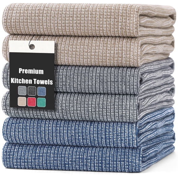 decorUhome Dish Towels for Kitchen, 100% Cotton Super Absorbent Kitchen Towels with Hanging Loop, 18 x 28 Inch, Multicolor, 6 Pack