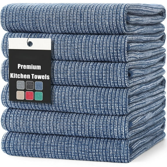 decorUhome Premium Kitchen Towels(18"x 28", 6 Pack), Large Cotton Kitchen Hand Towels, Navy Blue