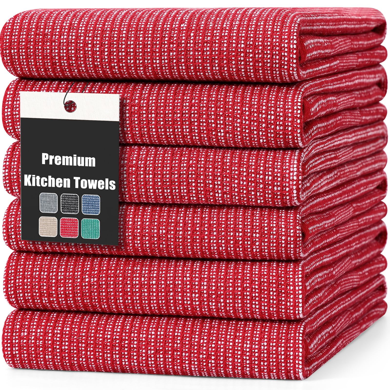 decorUhome Premium Kitchen Towels(18"x 28", 6 Pack), Large Cotton Kitchen Hand Towels, Red