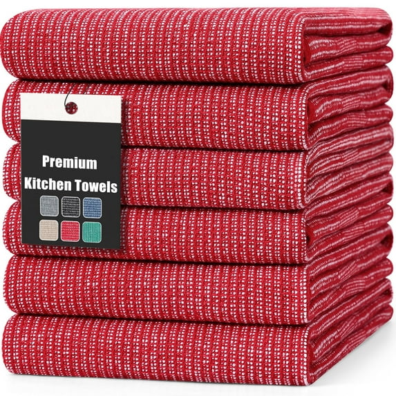decorUhome Premium Kitchen Towels(18"x 28", 6 Pack), Large Cotton Kitchen Hand Towels, Red
