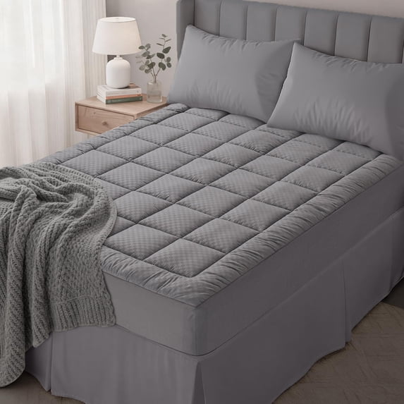 decorUhome Quilted Fitted King Mattress Pad, Elastic Mattress Topper, Cooling Soft Mattress Cover Stretches up to 21” Deep, Machine Washable Mattress Protector (78x80 inch, Dark Grey)