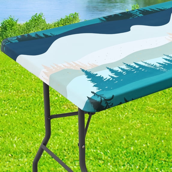 decorUhome Rectangle Spandex Fitted Tablecloth 6 FT Tables, Washable Picnic Table Cover with Elastic, Washable Reusable Table Cloth for Dining (Forest, 30"x72")