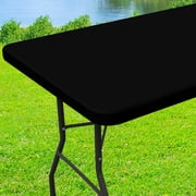 decorUhome Rectangle Stretch Spandex Tablecloth, Washable Reusable Table Cover for 6 FT Tables, Waterproof Fitted Table Cloth for Party, Picnic (Black, 30"x72")