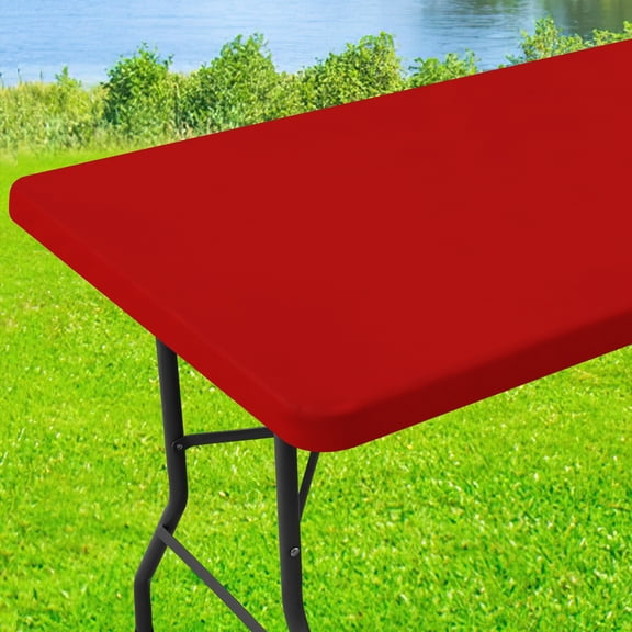 decorUhome Rectangle Stretch Spandex Tablecloth, Washable Reusable Table Cover for 6 FT Tables, Waterproof Fitted Table Cloth for Party, Picnic (Red, 30"x72")