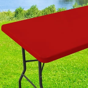 decorUhome Rectangle Stretch Spandex Tablecloth, Washable Reusable Table Cover for 6 FT Tables, Waterproof Fitted Table Cloth for Party, Picnic (Red, 30"x72")