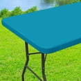 thumbnail image 1 of decorUhome Rectangle Stretch Spandex Tablecloth, Washable Reusable Table Cover for 6 FT Tables, Waterproof Fitted Table Cloth for Party, Picnic (Turquoise, 30"x72"), 1 of 10
