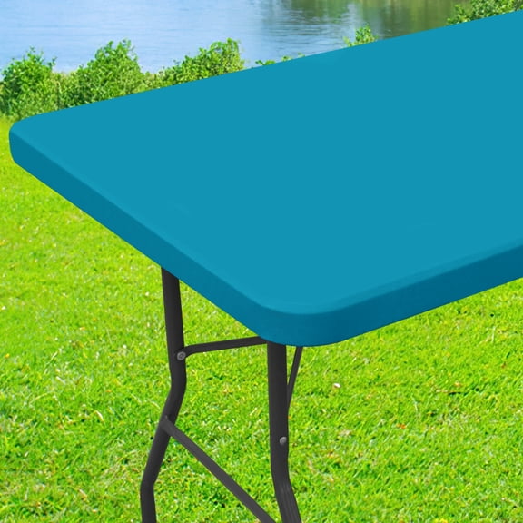 decorUhome Rectangle Stretch Spandex Tablecloth, Washable Reusable Table Cover for 6 FT Tables, Waterproof Fitted Table Cloth for Party, Picnic (Turquoise, 30"x72")