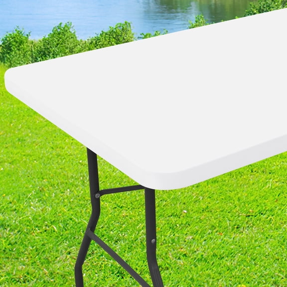 decorUhome Rectangle Stretch Spandex Tablecloth, Washable Reusable Table Cover for 6 FT Tables, Waterproof Fitted Table Cloth for Party, Picnic (White, 30"x72")