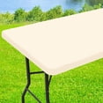 thumbnail image 1 of decorUhome Rectangle Stretch Spandex Tablecloth, Washable Reusable Table Cover for 8 FT Tables, Waterproof Fitted Table Cloth for Party, Picnic (Beige, 30"x96"), 1 of 10