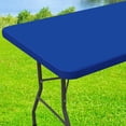 thumbnail image 1 of decorUhome Rectangle Stretch Spandex Tablecloth, Washable Reusable Table Cover for 8 FT Tables, Waterproof Fitted Table Cloth for Party, Picnic (Blue, 30"x96"), 1 of 10