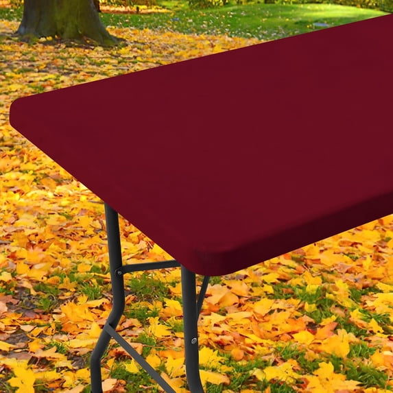 decorUhome Rectangle Stretch Spandex Tablecloth, Washable Reusable Table Cover for 8 FT Tables, Waterproof Fitted Table Cloth for Party, Picnic (Wine Red, 30"x96")