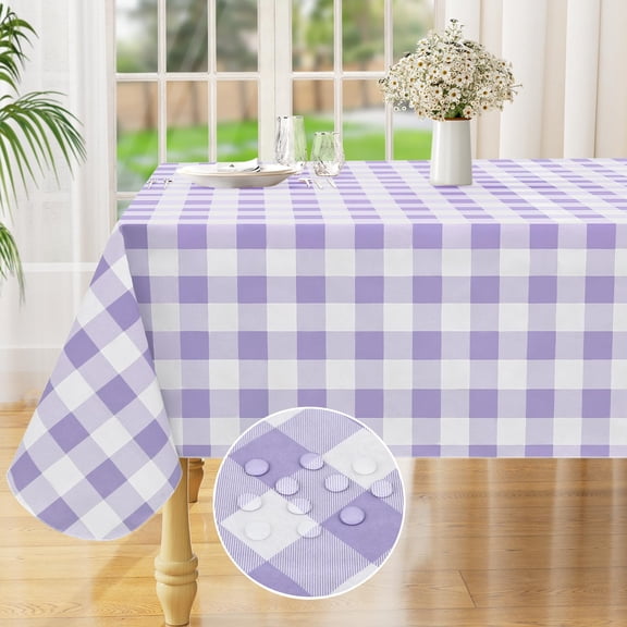 decorUhome Rectangle Tablecloth, Waterproof Vinyl Flannel Backed Table Cloth, Buffalo Wipeable Plastic Table Cover for Kitchen and Outdoor, Lavender and White, 60" x 84"