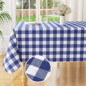 decorUhome Rectangle Tablecloth, Waterproof Vinyl Flannel Backed Table Cloth, Buffalo Wipeable Plastic Table Cover for Kitchen and Outdoor, Navy and White, 60" x 84"
