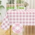 thumbnail image 1 of decorUhome Rectangle Tablecloth, Waterproof Vinyl Flannel Backed Table Cloth, Buffalo Wipeable Plastic Table Cover for Kitchen and Outdoor, Pink and White, 60" x 84", 1 of 9