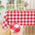 thumbnail image 1 of decorUhome Rectangle Tablecloth, Waterproof Vinyl Flannel Backed Table Cloth, Buffalo Wipeable Plastic Table Cover for Kitchen and Outdoor, Red and White, 60" x 102", 1 of 9
