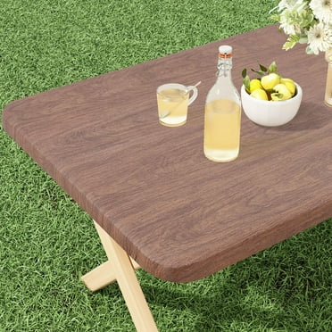 decorUhome Rectangle Waterproof Fitted Tablecloth for 30"x 48" Tables, Elastic Plastic Flannel Backed Table Cover for Dinner, Outdoor, Picnic, Oak
