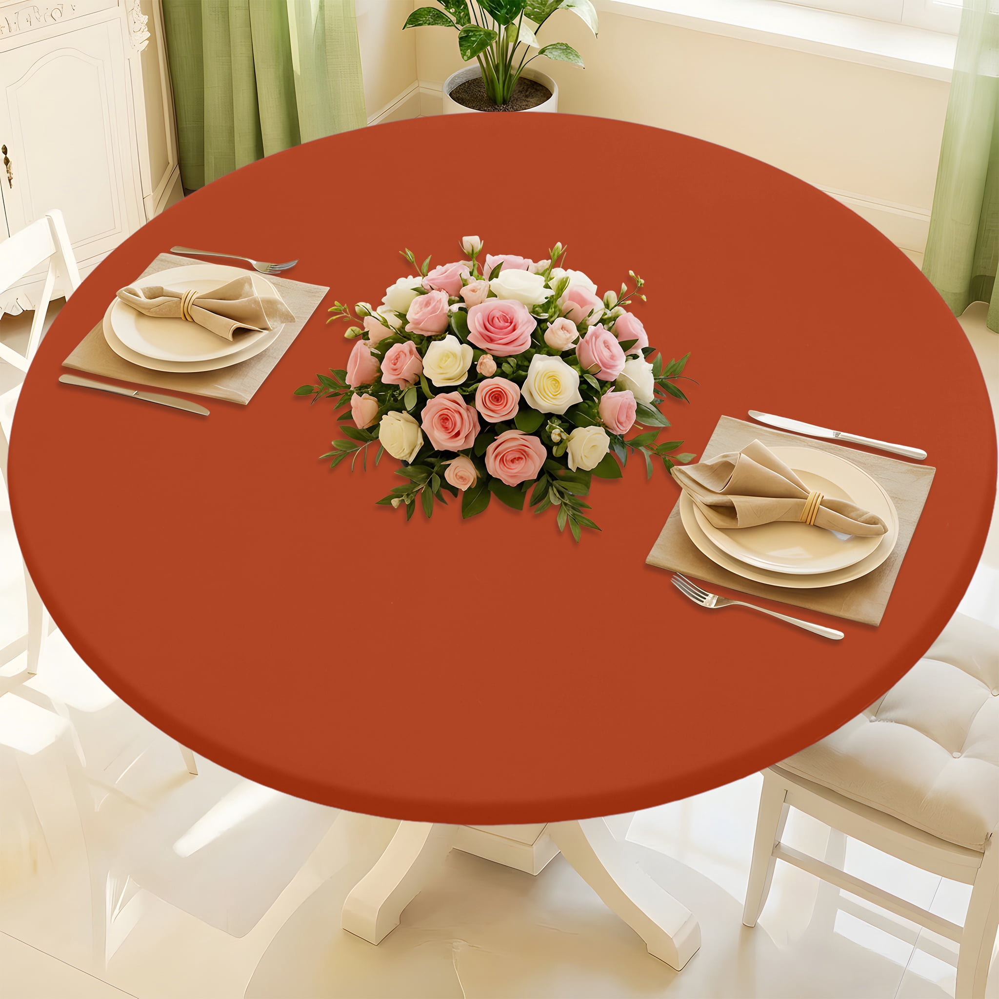decorUhome Round Stretch Spandex Tablecloth, Washable Reusable Table ...