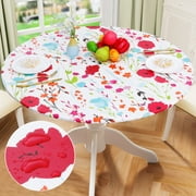 decorUhome Round Waterproof Fitted Tablecloth for 36" - 44" Tables, Elastic Plastic Flannel Backed Table Cover for Dinner, Outdoor, Picnic, Flowers