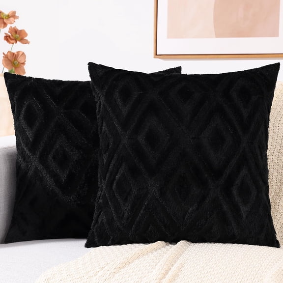 decorUhome Set of 2 Decorative Throw Pillow Covers 18X18, Soft Pillow Covers for Couch, Black
