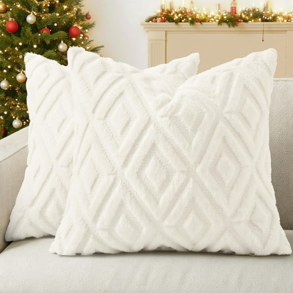 decorUhome Set of 2 Decorative Throw Pillow Covers 18X18, Soft Pillow Covers for Couch, Cream White