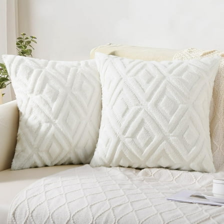 decorUhome Set of 2 Decorative Throw Pillow Covers 18X18, Soft Pillow Covers for Couch, Cream White