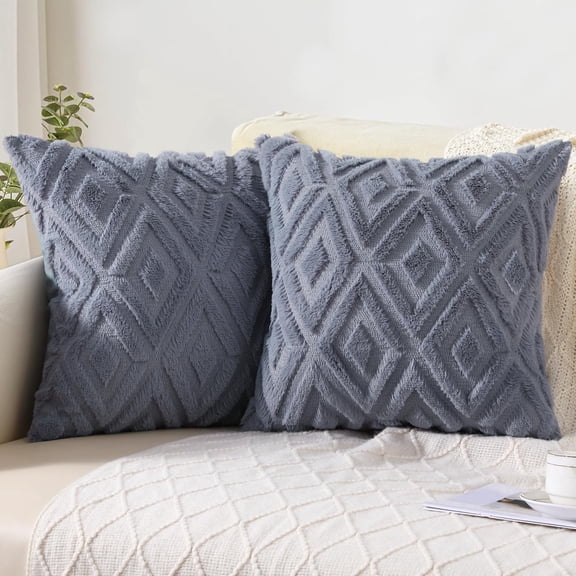 decorUhome Set of 2 Decorative Throw Pillow Covers 18X18, Soft Pillow Covers for Couch, Blue Grey