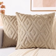 decorUhome Set of 2 Decorative Throw Pillow Covers 18X18, Soft Pillow Covers for Couch, Light Khaki