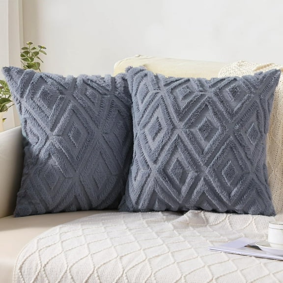 decorUhome Set of 2 Decorative Throw Pillow Covers 24X24, Soft Pillow Covers for Couch, Blue Grey