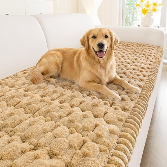 decorUhome Sofa Cover for Dogs, Non Slip Fuzzy Couch Cover, Washable Slipcover for Pets(Camel, 27.6" x 70.9")