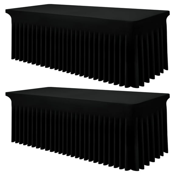 decorUhome Spandex Tablecloth 2 Pack, Fitted Stretch Table Cloth for 6FT Rectangle Tables, Waterproof Washable Table Cover for Event, Wedding, Banquet & Parties (Black, 72Lx30Wx30H Inch)