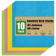 decorUhome Swedish Dishcloths for Kitchen 10 Pack Washable Dish Cloths Reusable Absorbent Cellulose Sponge Cloths, Assorted
