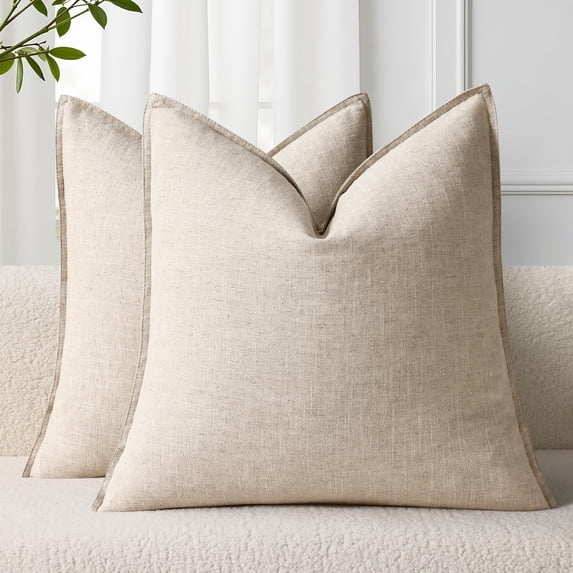 decorUhome Linen Throw Pillow Covers, 18" x 18", Set of 2, Beige