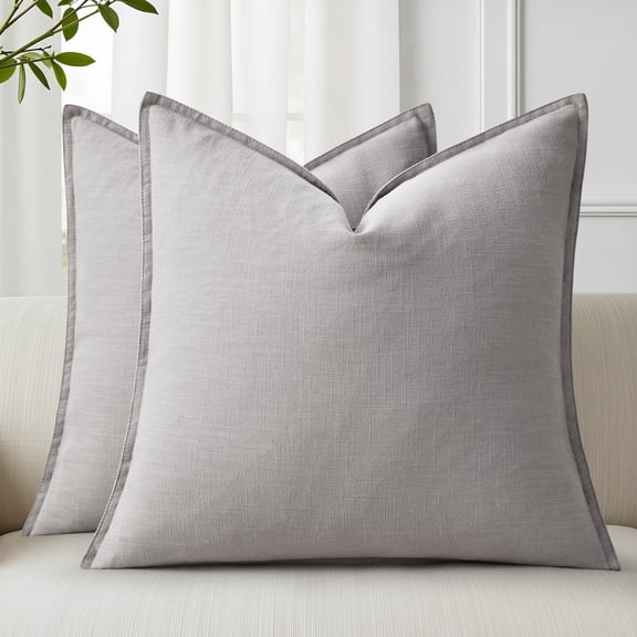 decorUhome Throw Pillow Covers 18x18 inch, Decorative Linen Pillow Covers for Couch, Farmhouse Set of 2 Pillow cases for Sofa, Light Grey