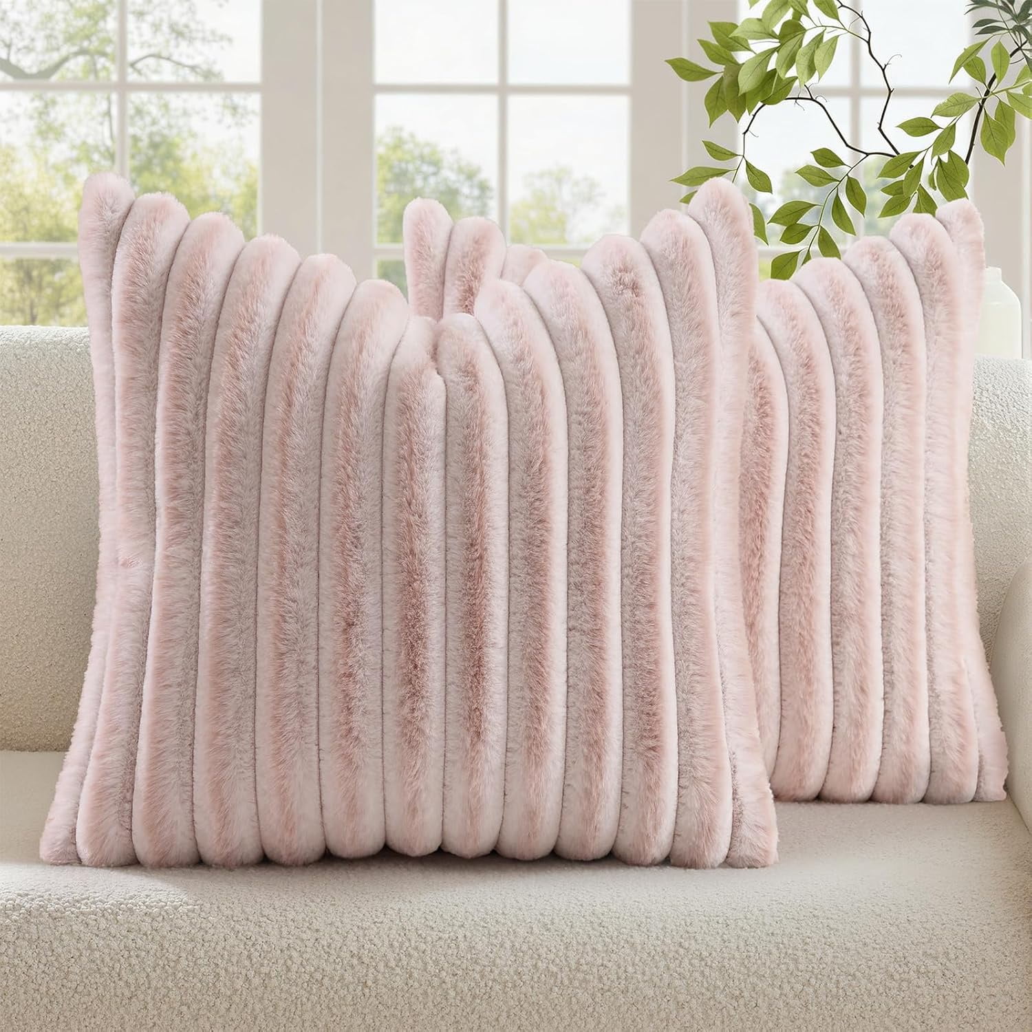 decorUhome Throw Pillow Covers 22x22 inch Set of 2, Faux Fur Plush ...