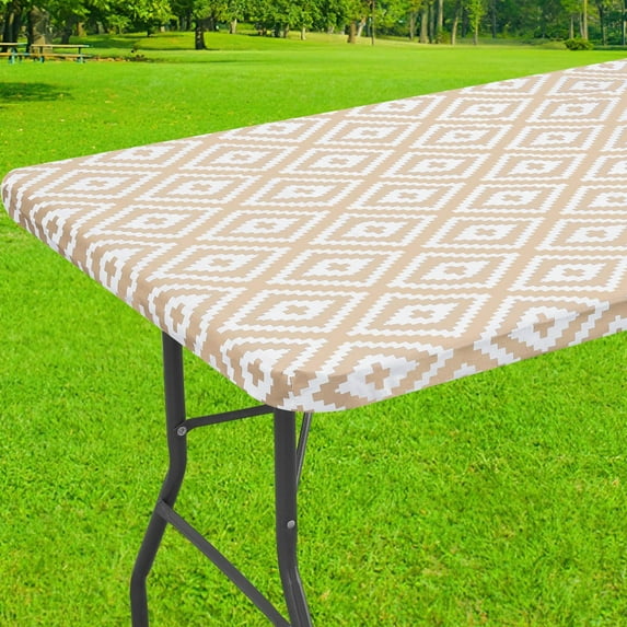 decorUhome Vinyl Tablecloth for Rectangular Tables, Waterproof Fitted Table Cloth, Elastic Plastic Table Cover for Dining and Outdoor(30"x72", Khaki)