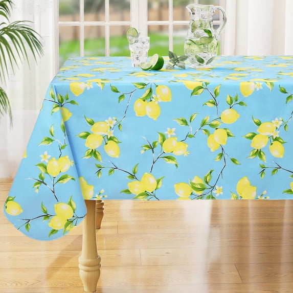 decorUhome Vinyl Tablecloth with Flannel Backing Rectangle, Waterproof Plastic Table Cover for Dinner, Picnic, Indoor and Outdoor(Lemon, 60" x 120")