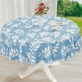 thumbnail image 1 of decorUhome Vinyl Tablecloth with Flannel Backing Round, Waterproof Plastic Table Cover for Dinner, Picnic, Indoor and Outdoor(Blue Leaves, 60"), 1 of 5