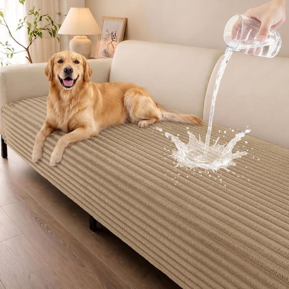decorUhome Waterproof Couch Cover for Dogs, Washable Non-Slip Sofa Cover for 3 Cushion Sofa (Khaki, 36"x82.7")