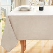 decorUhome Waterproof Rectangle Linen Tablecloth, Wipeable Burlap Table Cloth, Wrinkle and Stain Resistant Washable Table Cover for Kitchen, Dining, Parties, 52x70, Beige