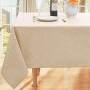 decorUhome Waterproof Rectangle Linen Tablecloth, Wipeable Burlap Table Cloth, Wrinkle and Stain Resistant Washable Table Cover for Kitchen, Dining, Parties, 60x102, Linen