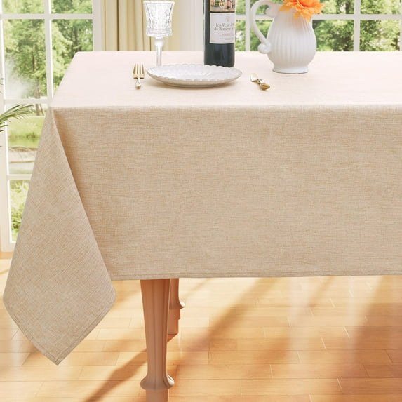 decorUhome Waterproof Rectangle Linen Tablecloth, Wipeable Burlap Table Cloth, Wrinkle and Stain Resistant Washable Table Cover for Kitchen, Dining, Parties, 60x84, Linen